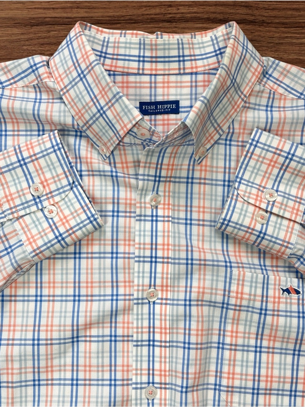 Fish Hippie Plaid Button Down Shirt Tailored Fit XL